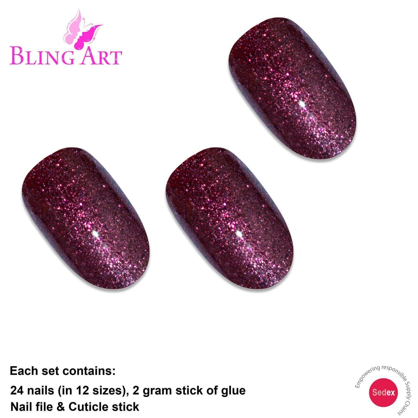 False Nails by Bling Art Red Brown Gel Oval Medium  Acrylic Tips with