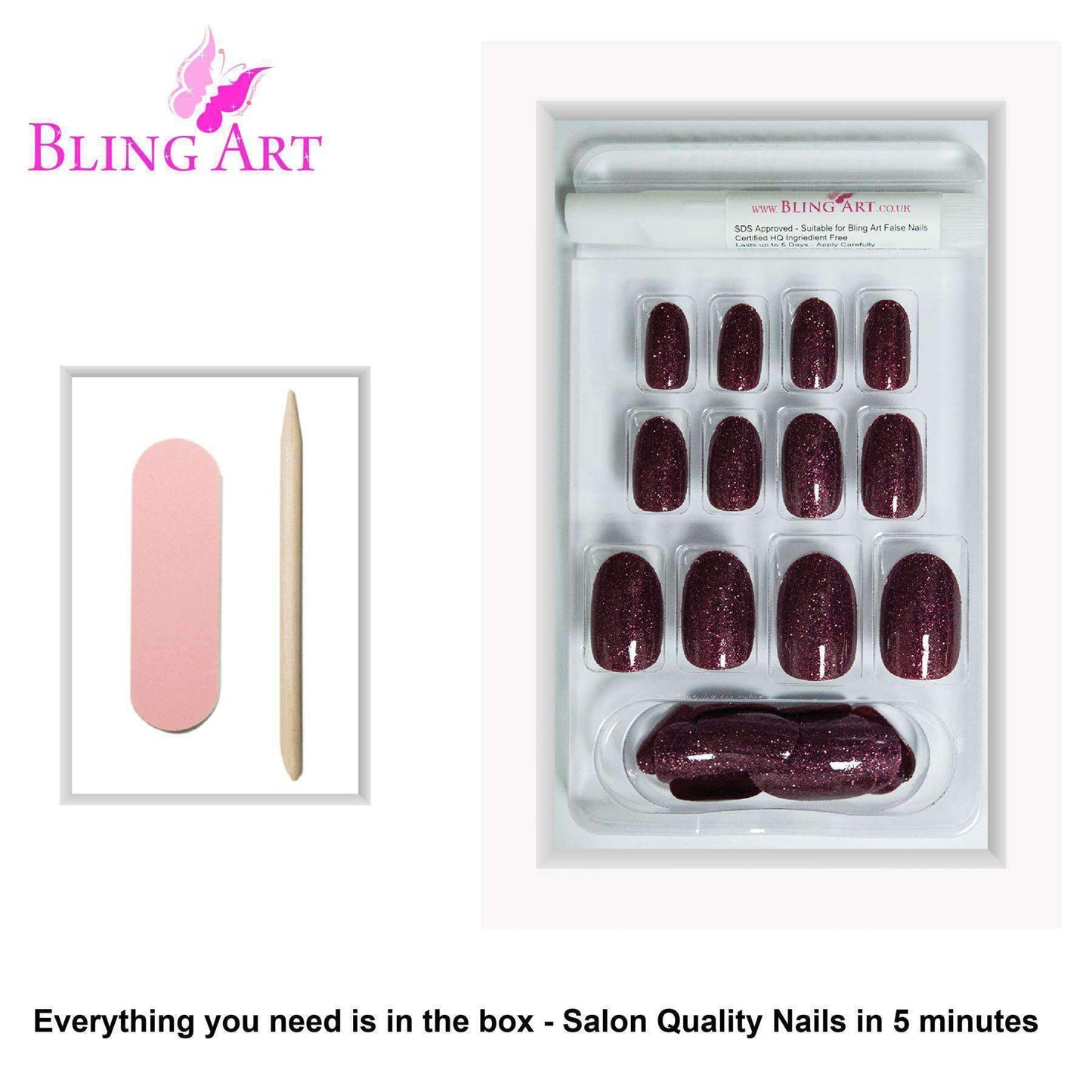 False Nails by Bling Art Red Brown Gel Oval Medium  Acrylic Tips with