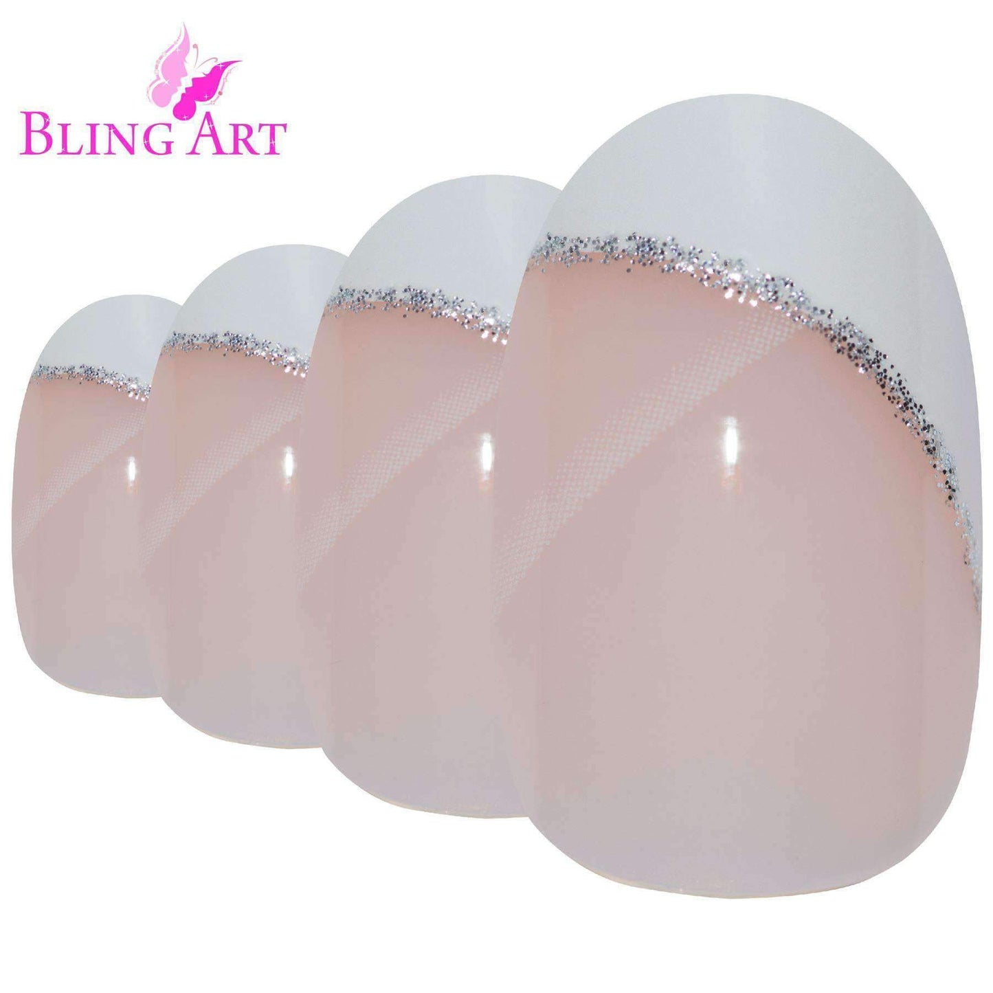 False Nails by Bling Art White Polished Oval Medium Fake 24 French