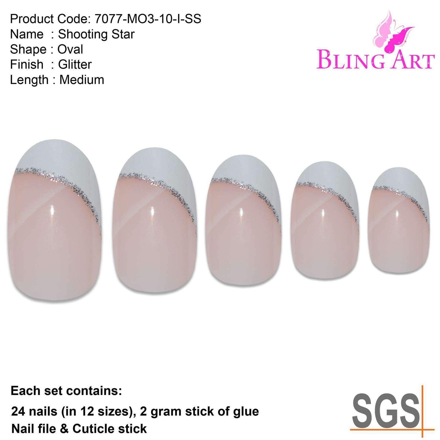 False Nails by Bling Art White Polished Oval Medium Fake 24 French