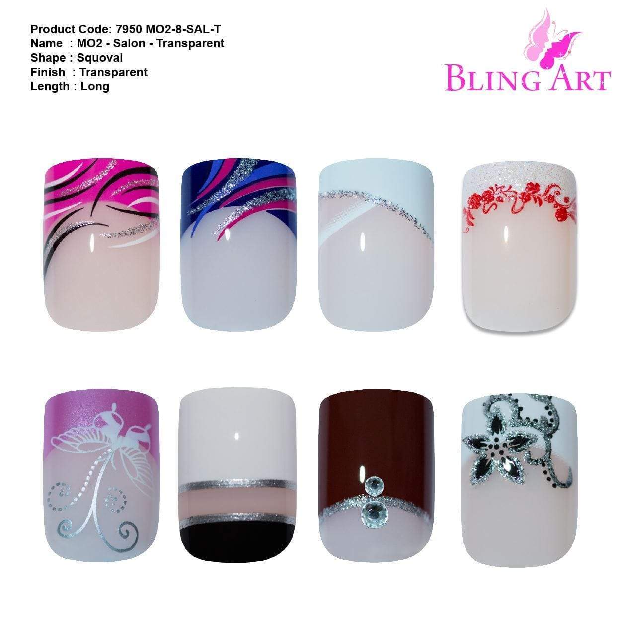 False Nails by Bling Art 360 Squoval Long Transparent Acrylic Fake