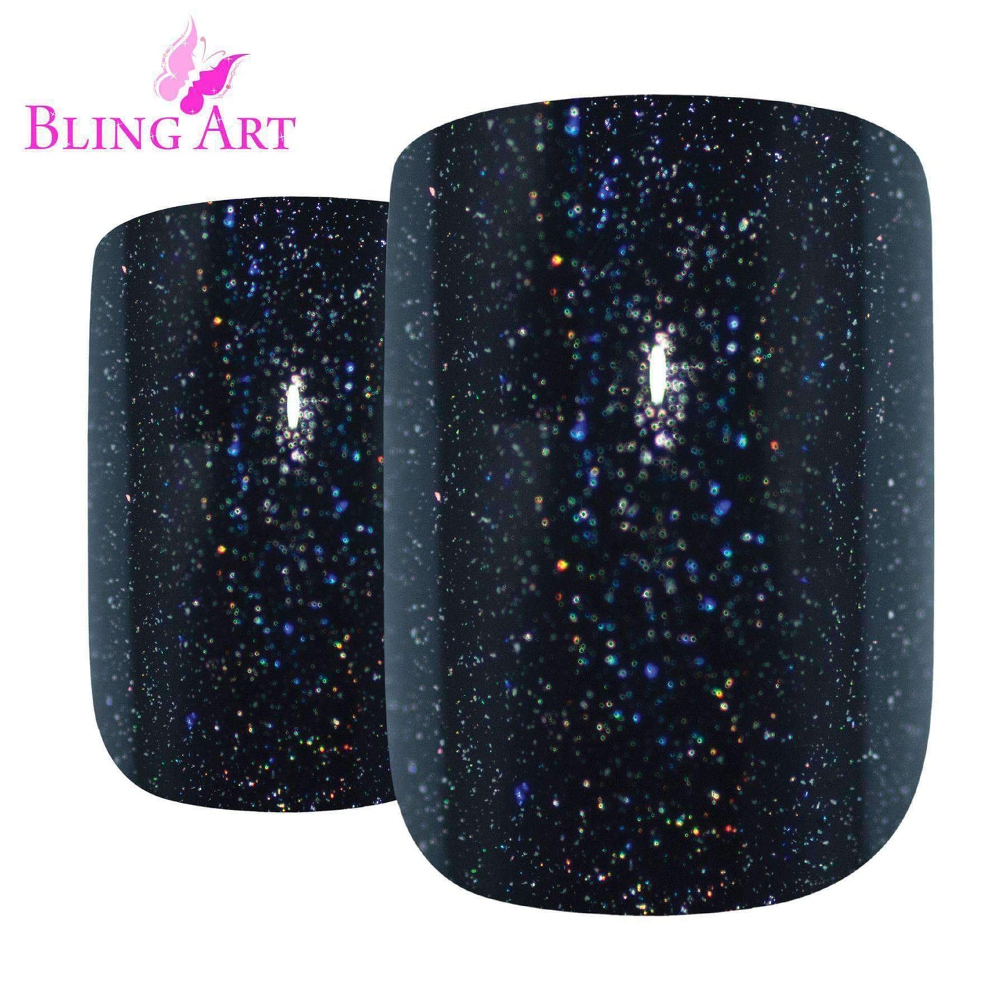 False Nails by Bling Art Black Gel French Squoval 24 Fake Medium