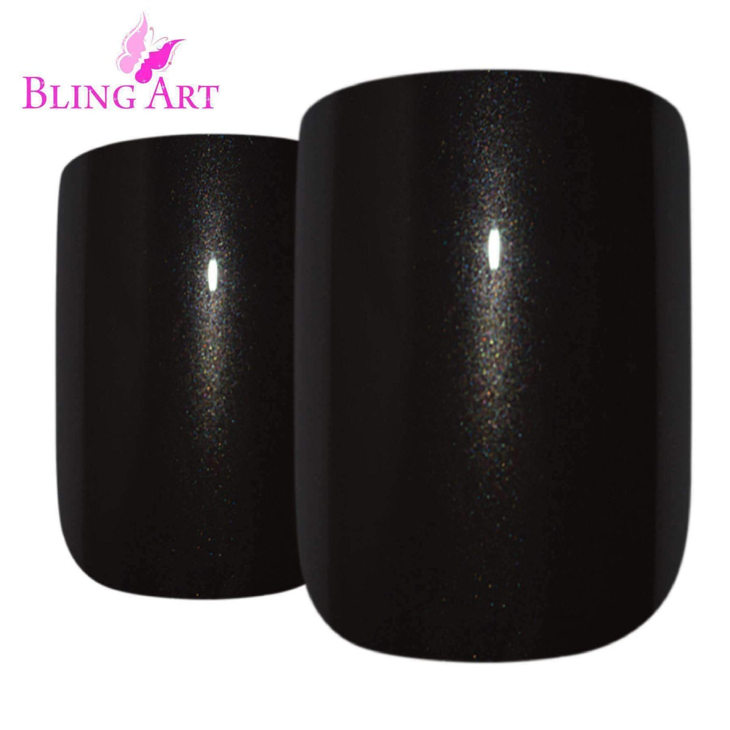 False Nails by Bling Art Black Glitter French Squoval Fake Medium