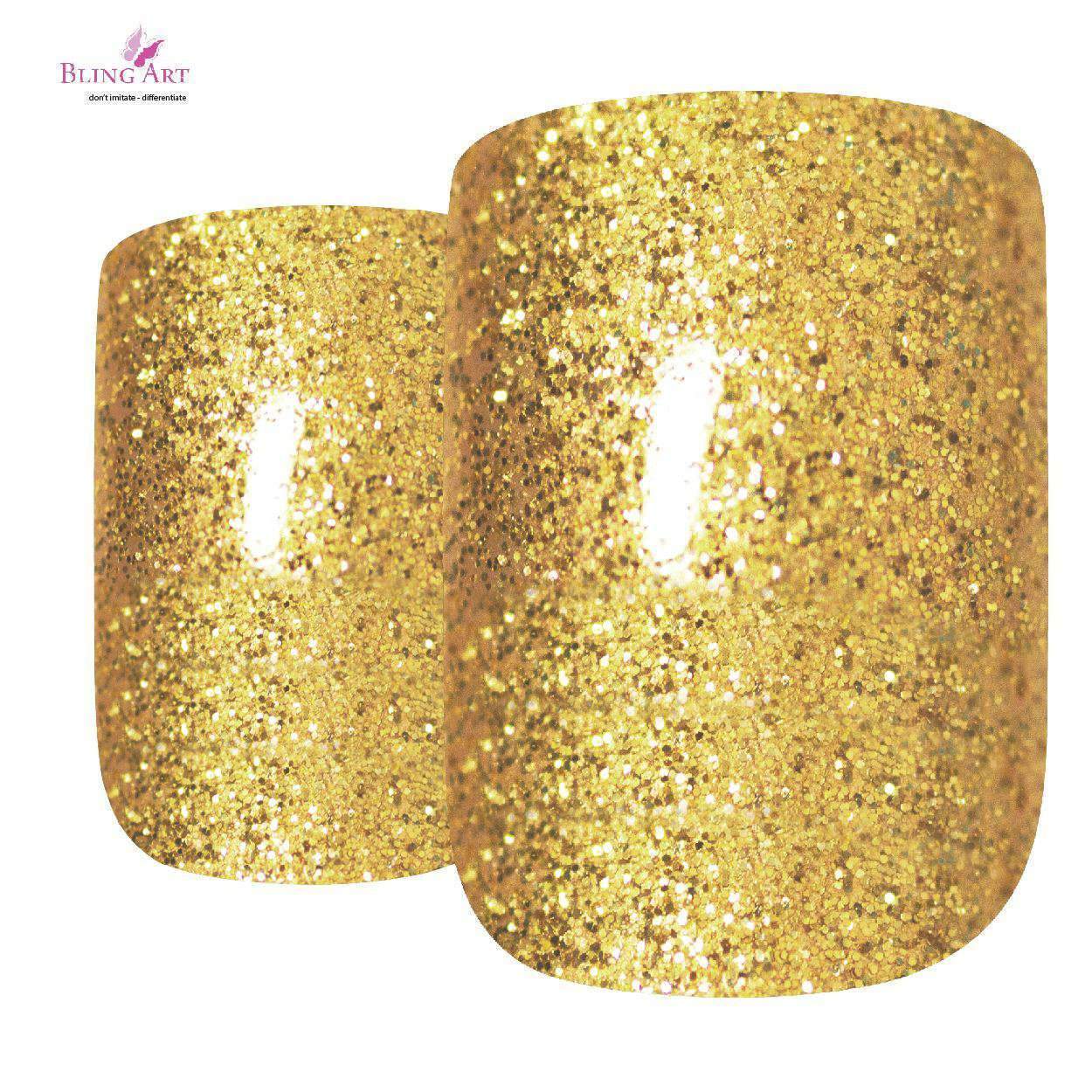 False Nails by Bling Art Gold Glitter French Squoval 24 Fake Medium