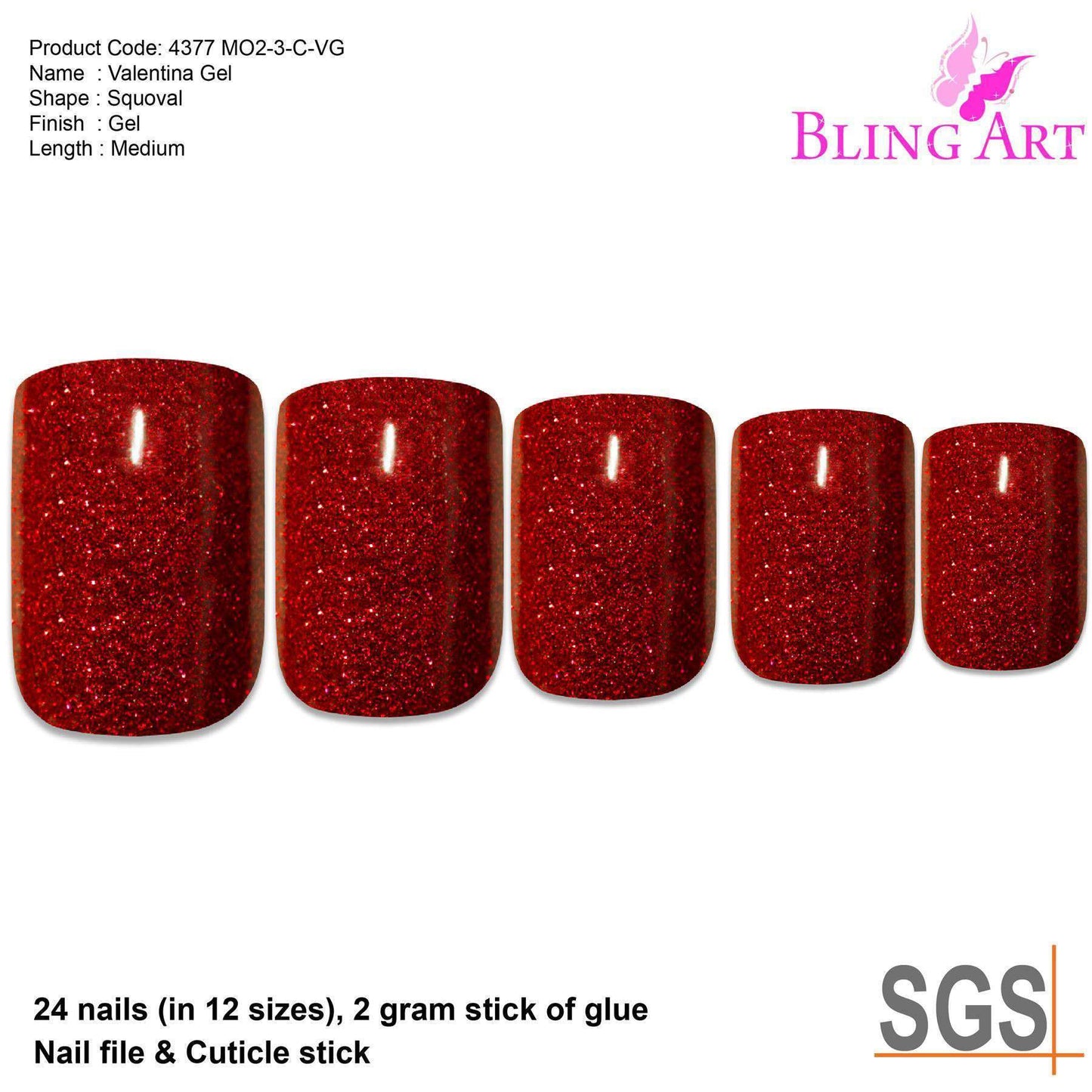 False Nails by Bling Art Red Gel French Manicure Fake Medium Tips with