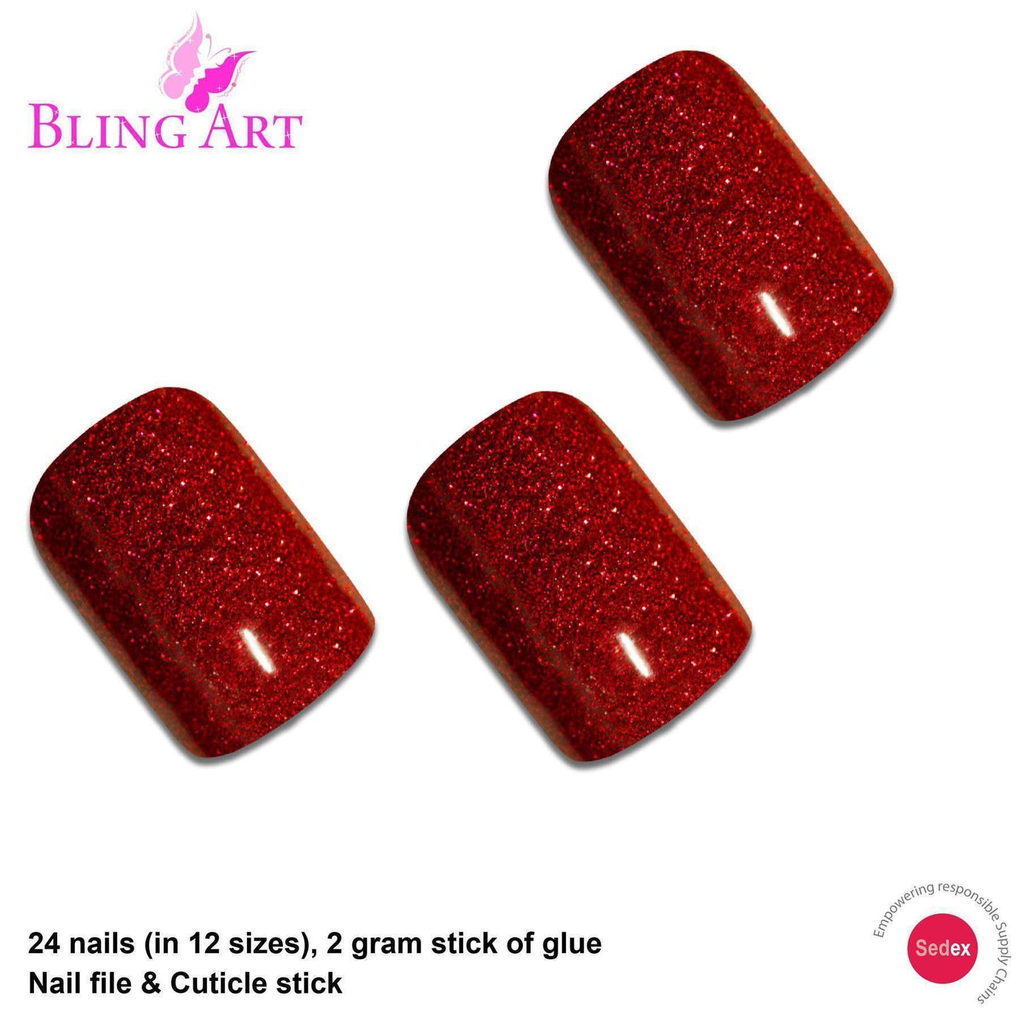 False Nails by Bling Art Red Gel French Manicure Fake Medium Tips with