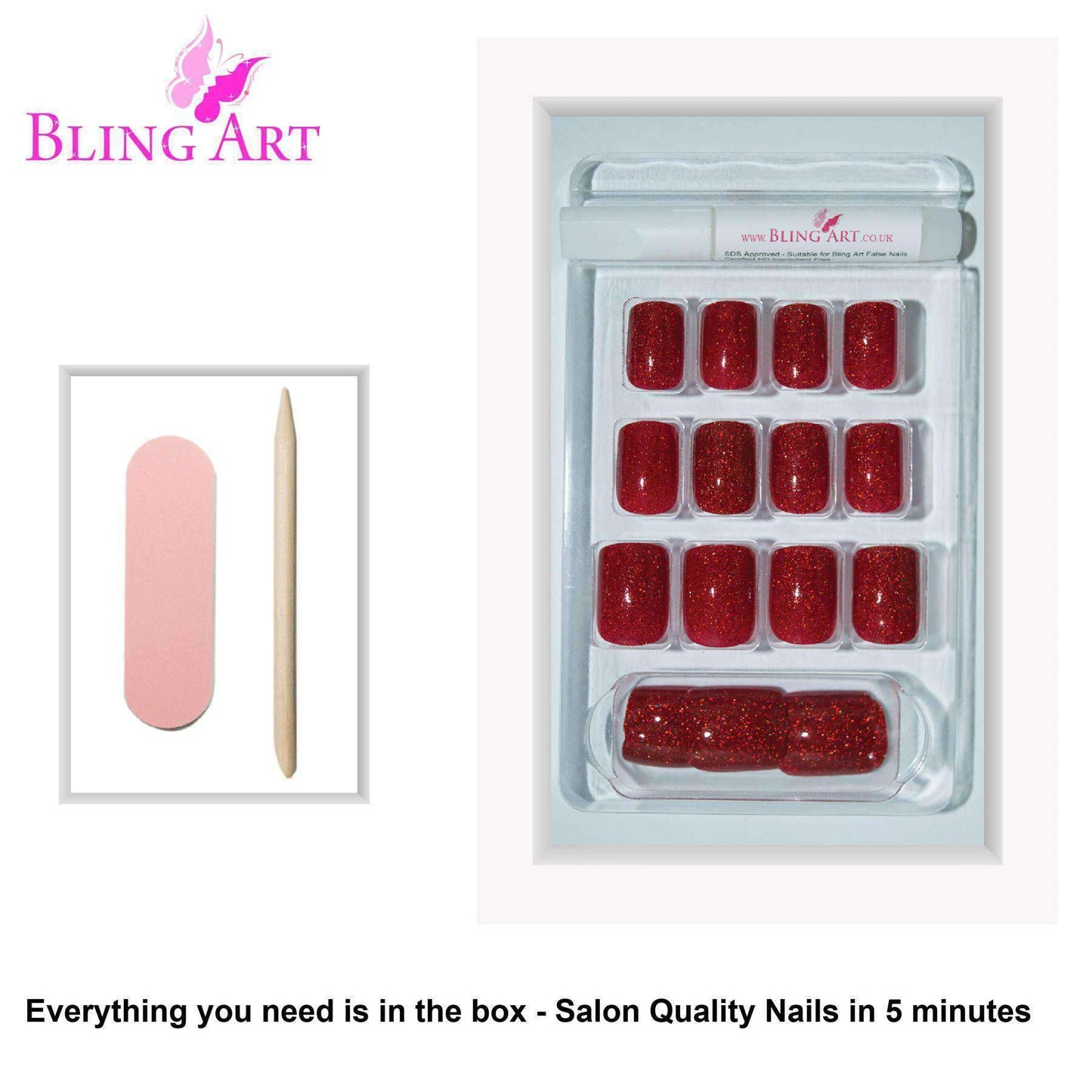 False Nails by Bling Art Red Gel French Manicure Fake Medium Tips with