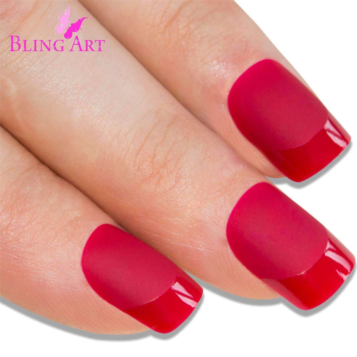 False Nails by Bling Art Red Matte French Manicure Fake Medium Tips