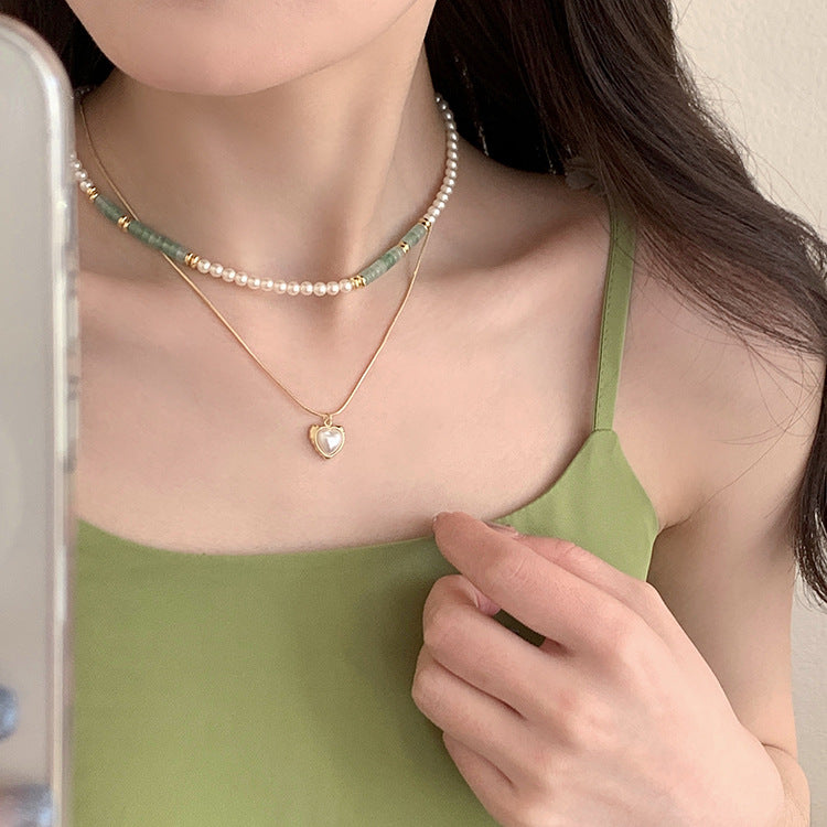 Real Gold Plating New Chinese Jade Love Pearl Double-layer Necklace