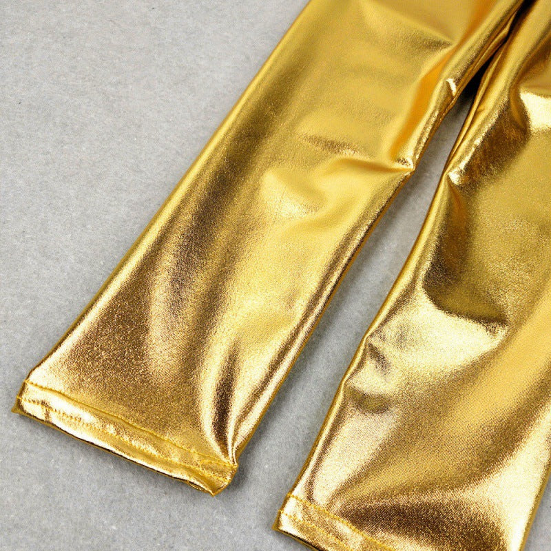 Girls' Fashion Elastic Waist Trim Shiny Hot Gold Pants