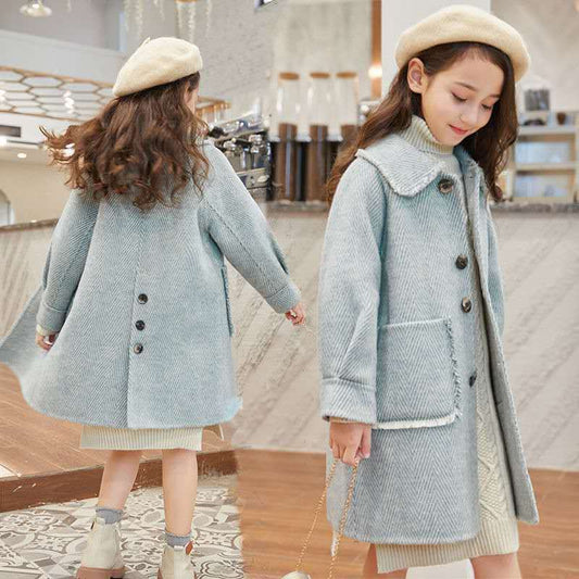 Older Children's Fashionable Mid-length Girl Woolen Coat