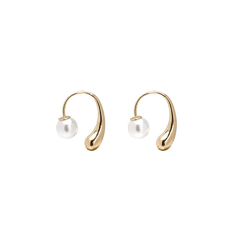 Metal Water Drop Shape Pearl Design Earrings