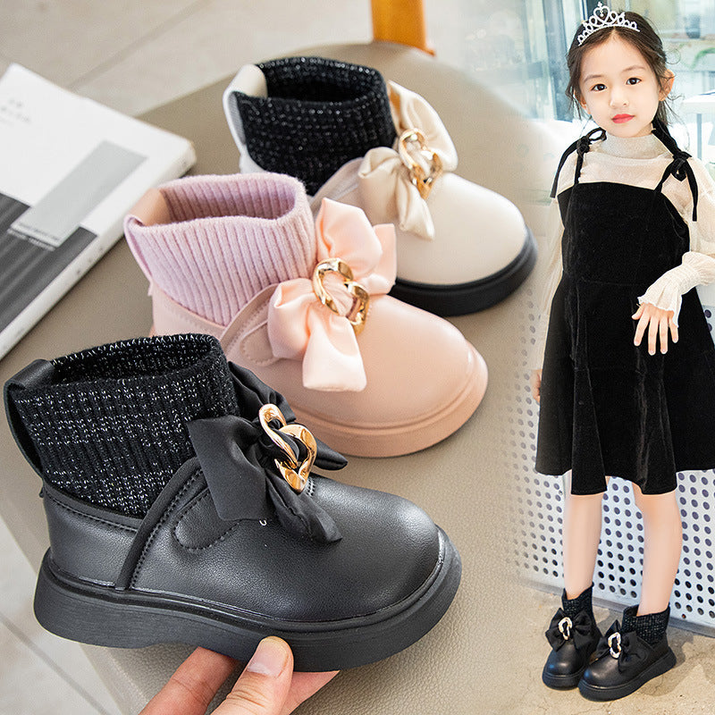 Winter New Cute Bow Children's Padded Cotton Boots