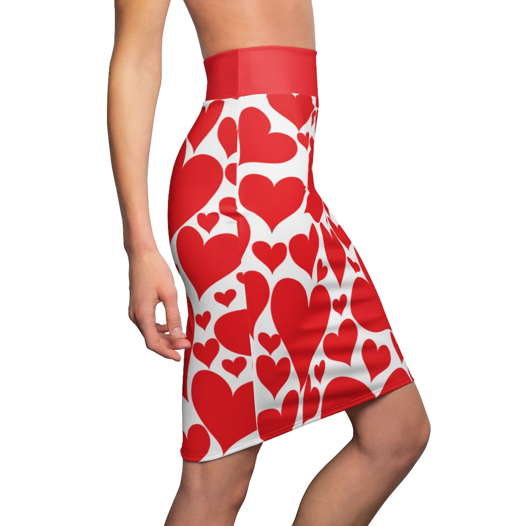 Womens Pencil Mini Skirt, Love Red Hearts, S867849