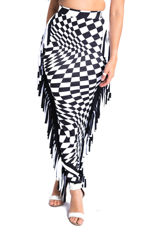 Checkered Elastic High Waist Stretch Bodycon Maxi Pencil Skirt