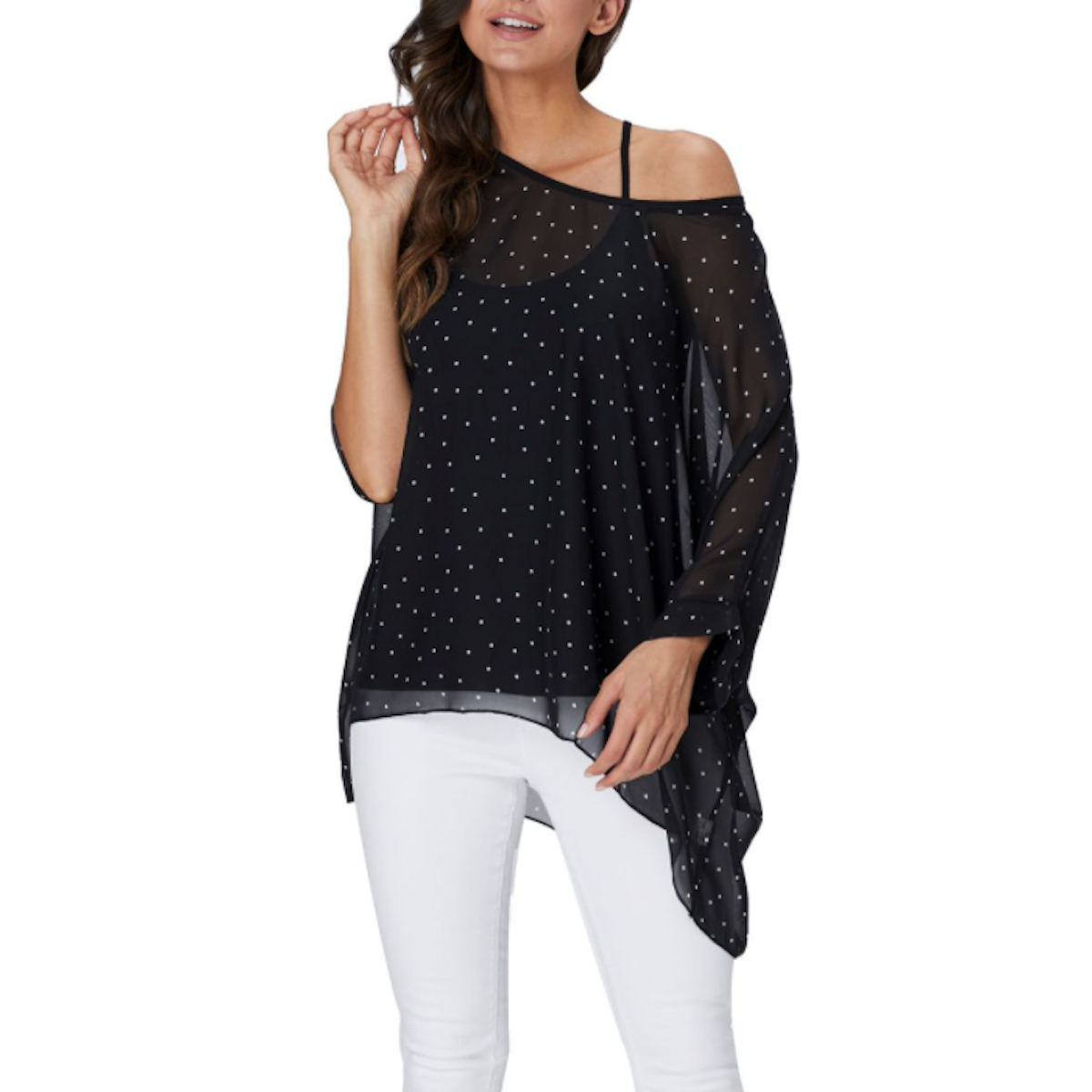 Womens Polkadot Chiffon Tunic Top