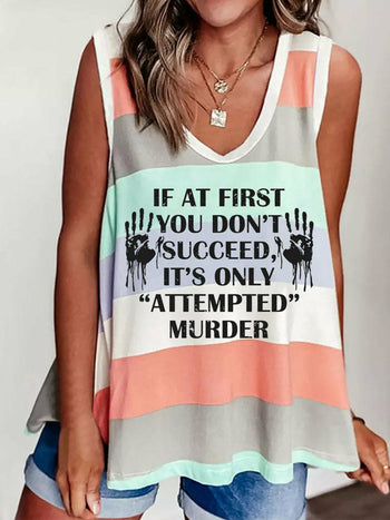 Contrast Striped Tank Tops Sleeveless Vest Shirt