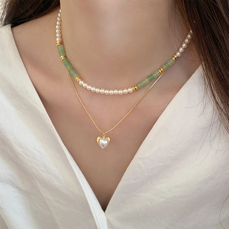 Real Gold Plating New Chinese Jade Love Pearl Double-layer Necklace