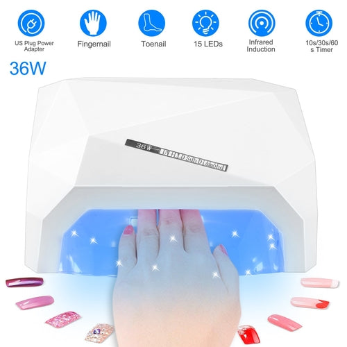 36W UV LED Lamp Nail Polish Dryer 15 LEDs Fingernail Toenail Gel