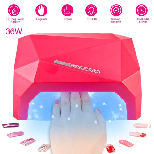 36W UV LED Lamp Nail Polish Dryer 15 LEDs Fingernail Toenail Gel