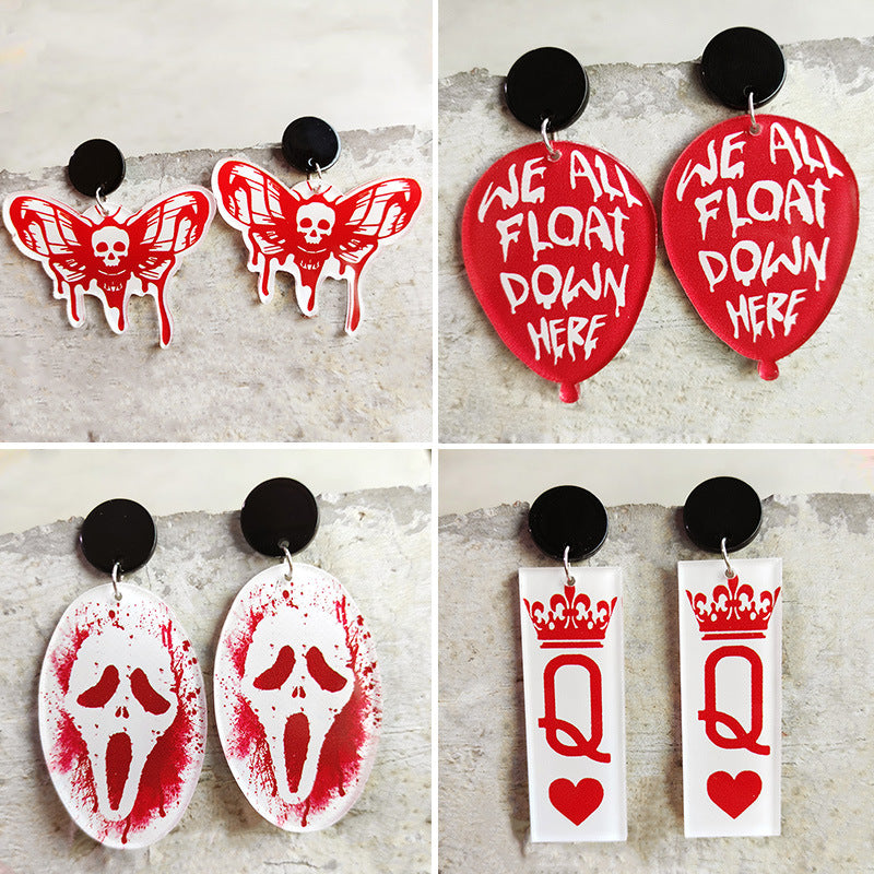 Horror Blood Halloween Earrings Moth Balloon Card Skull Earrings