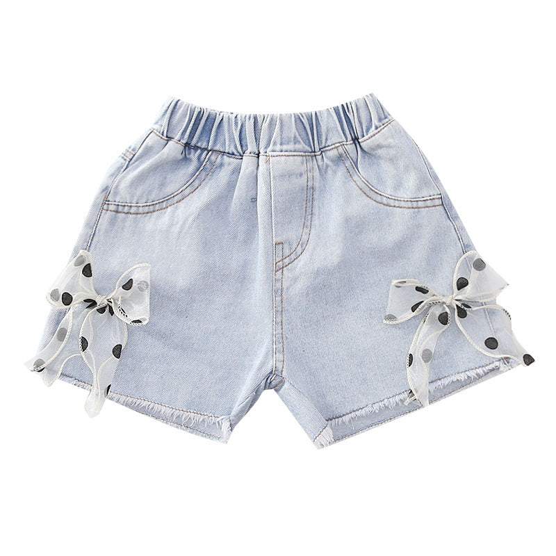 Girls' Denim Shorts Summer Bow Shorts