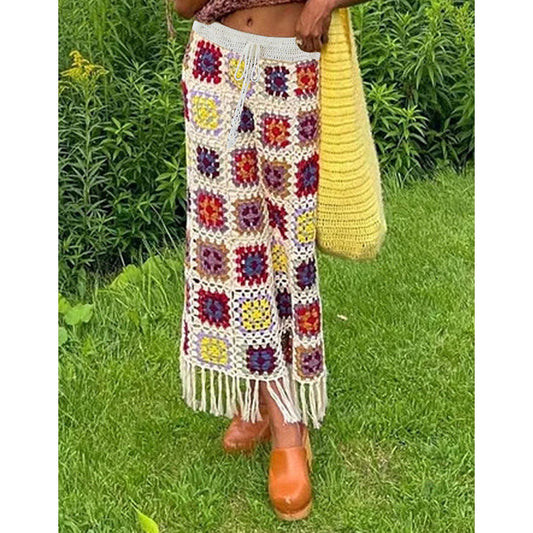 Vintage Multicolor Handmade Crochet Long Skirts