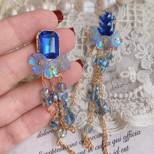 Vintage Rococo Style Purple Blue Tassel Long Earrings