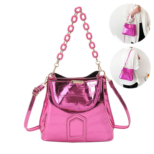 Laser Chain Handbag Large Capacity Crossbody Bucket Bag