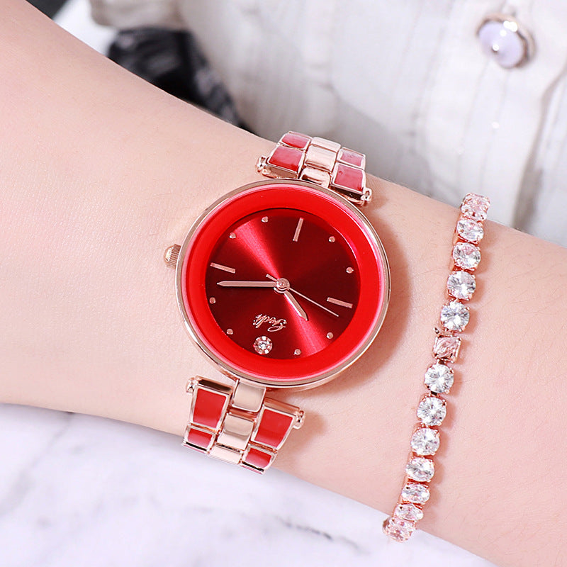 New Elegant Steel Strap Women's Watch Korean Style Trendy Student White Quartz Watch