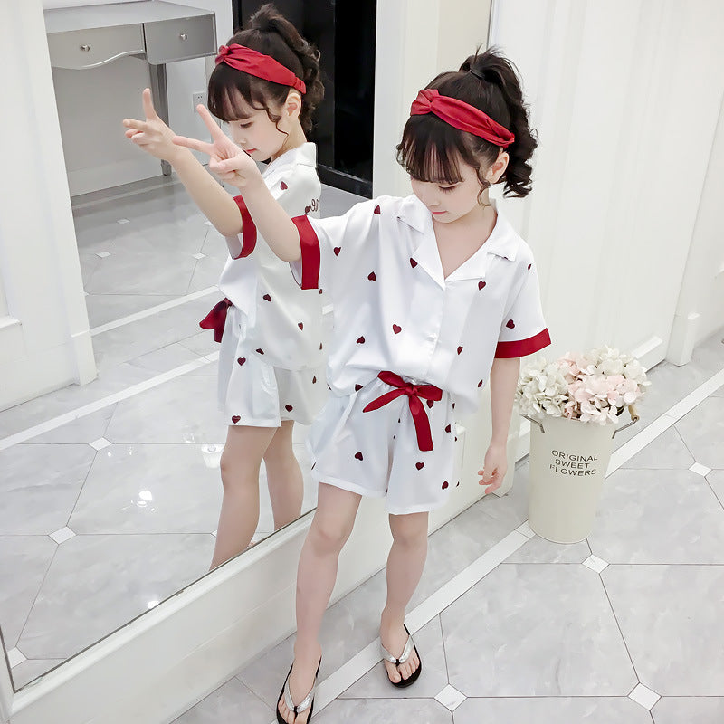 Girls Summer Cartoon Pajamas Short-sleeved Shorts Two-piece Suit