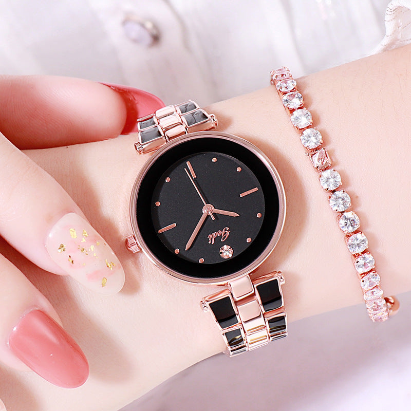 New Elegant Steel Strap Women's Watch Korean Style Trendy Student White Quartz Watch