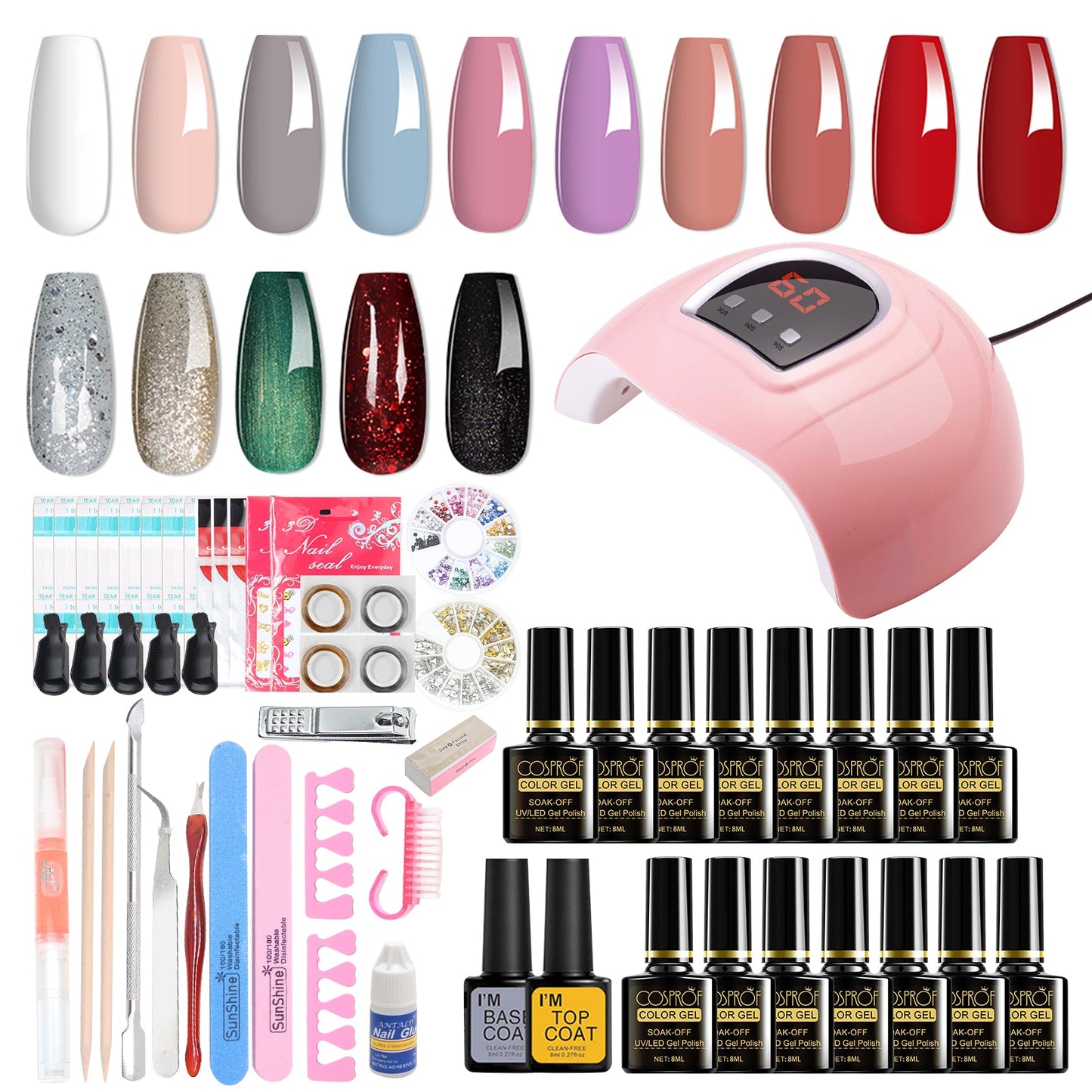 36W 18LED Nail Lamp Gel Nail Polish Starter Kit Manicure 15 Colors