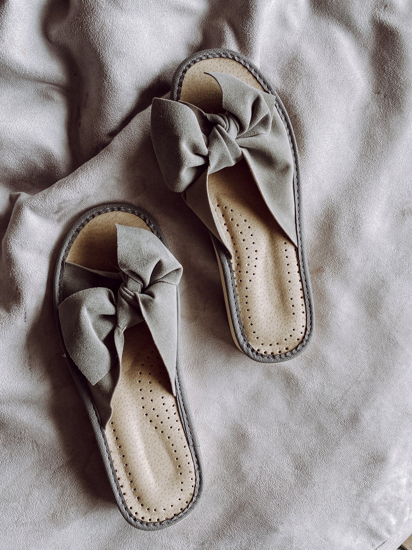 Grey Ribbon Slippers