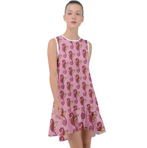 Seahorse Red Pink Seahorses Frill Swing Dress