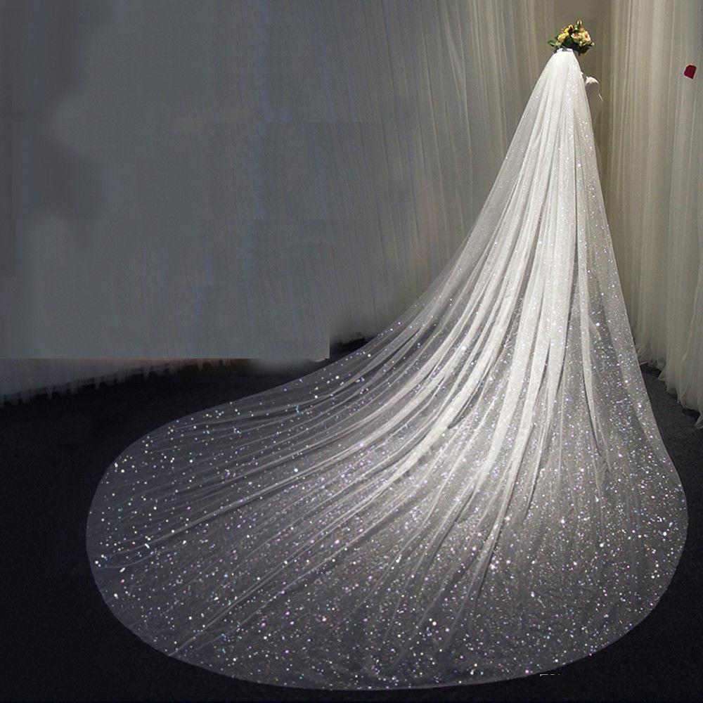 Sparkly Glitters Bling Bling Bridal Wedding Veils 1 Tier Long Bridal