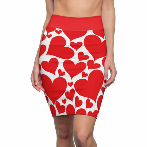 Womens Pencil Mini Skirt, Love Red Hearts, S867849