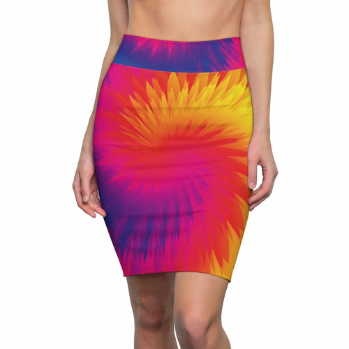 Womens Pencil Skirt, Tie Dye Rainbow Stretch Mini