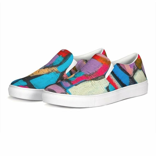 Womens Sneakers - Multicolor Geometric Style Low Top Slip-on Canvas